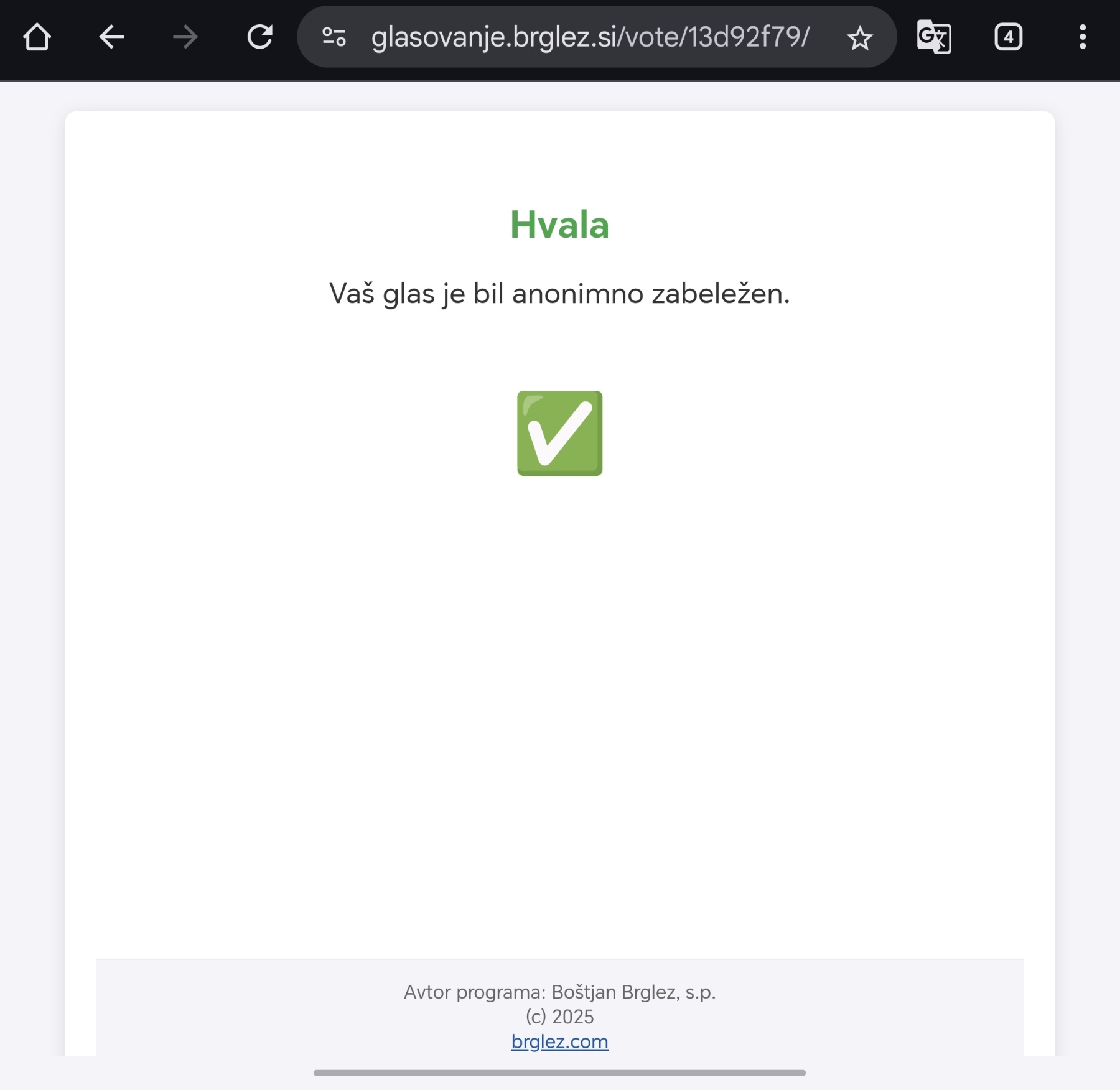 Potrditev uspešno oddanega glasu