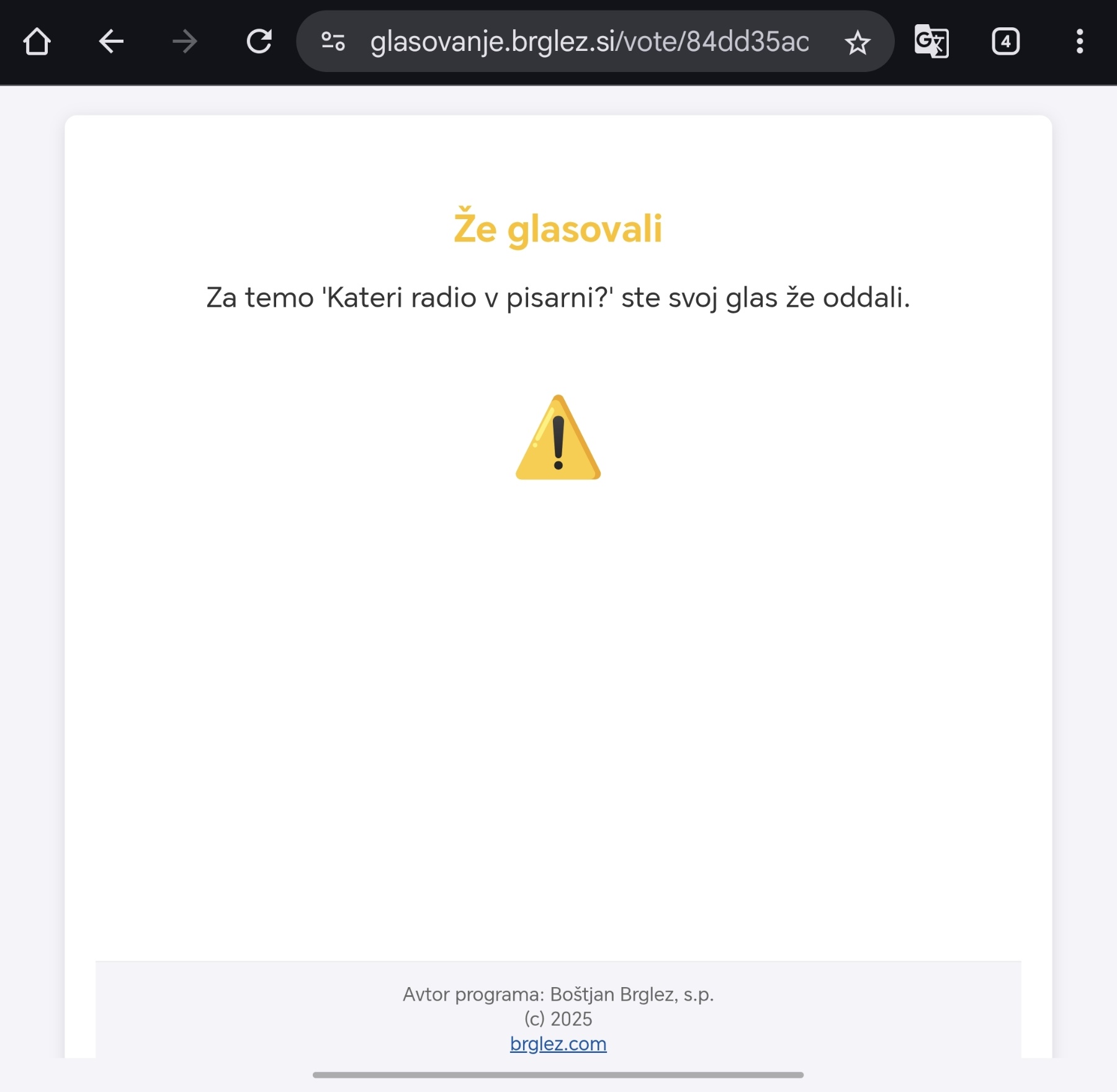 Opozorilo ob poskusu ponovnega glasovanja